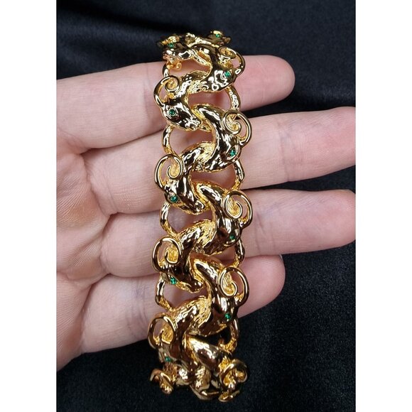 Vintage JBK Gold-Tone Bracelet With Green Rhinestones By Camrose & Kross In Orig - Picture 5 of 8